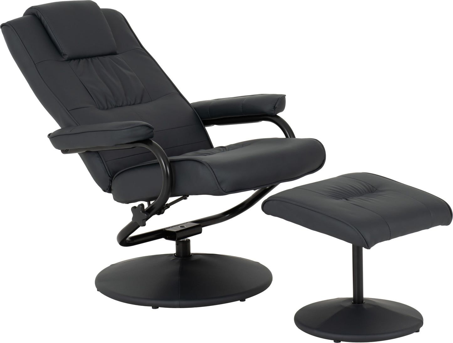 Ascot Recliner Chair And Footstool - Dark Blue Pu