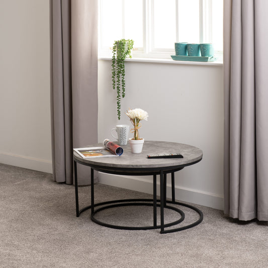 Athens Round Coffee Table Set - Concrete Effect