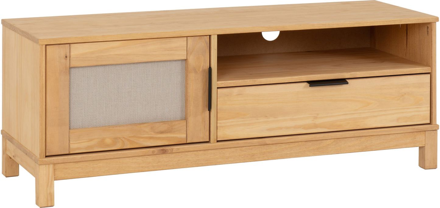 Corona Rattan 1 Door 1 Drawer Tv Unit - Distressed Wax Pine/Rattan Effect