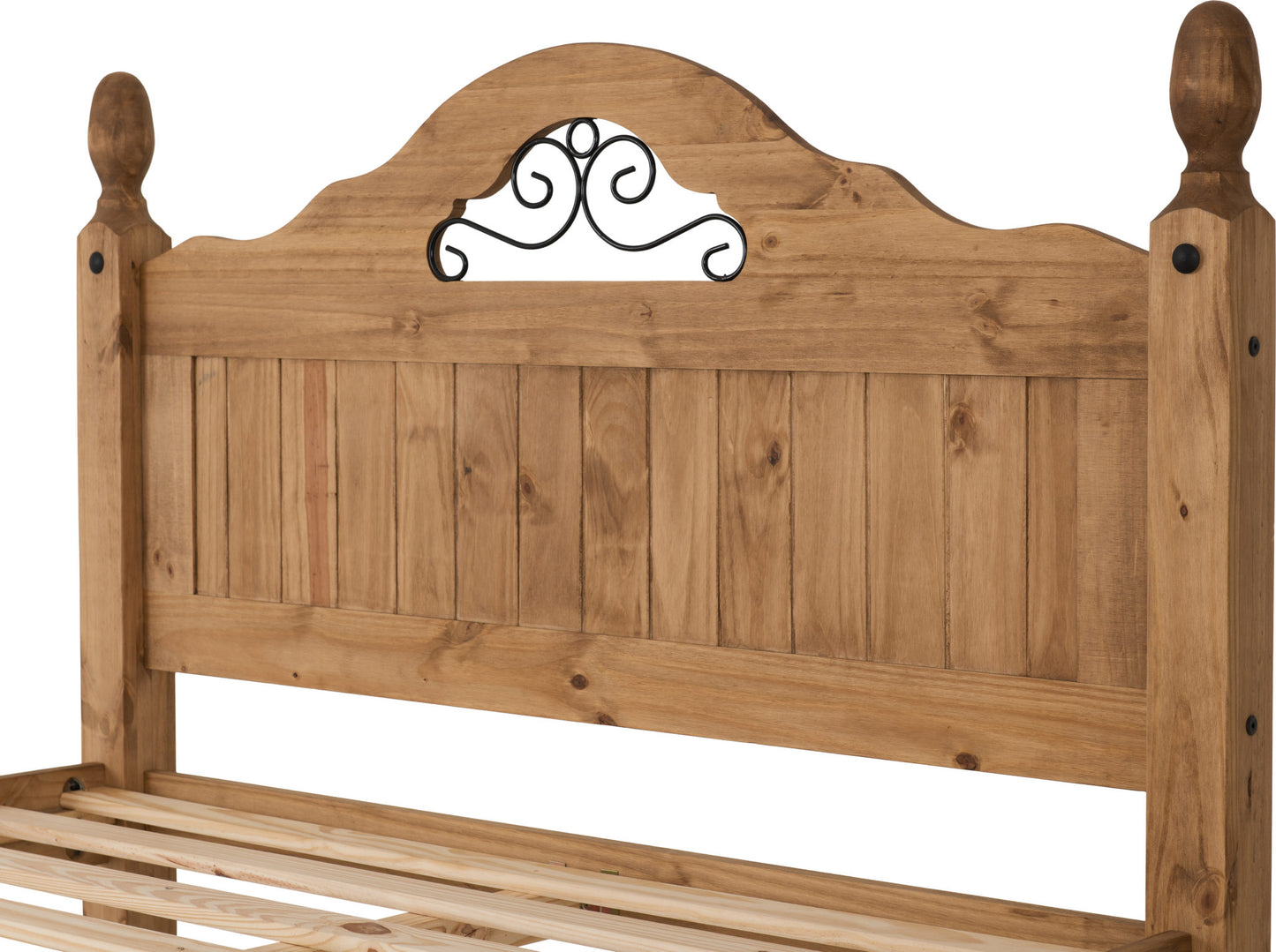 Corona Scroll 4'6" High End Bed - Distressed Waxed Pine