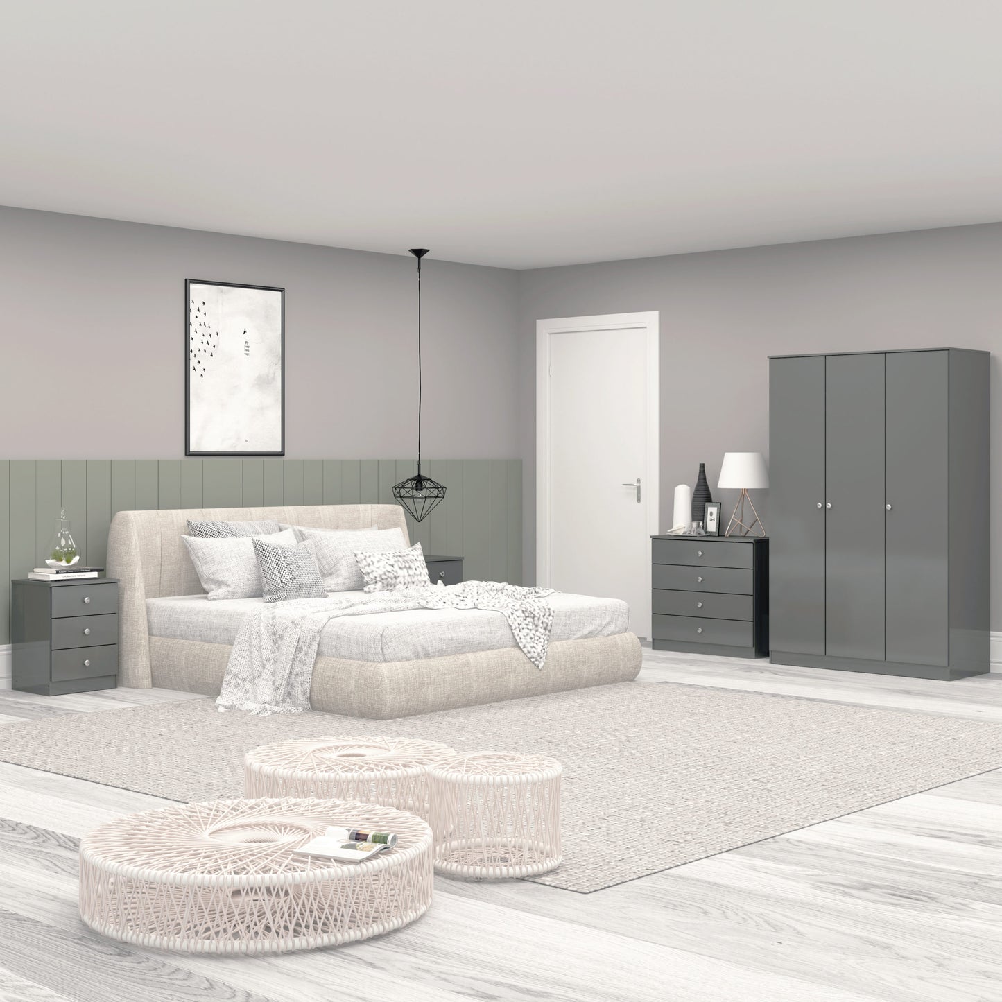 Denver 3 Door Wardrobe - Grey Gloss