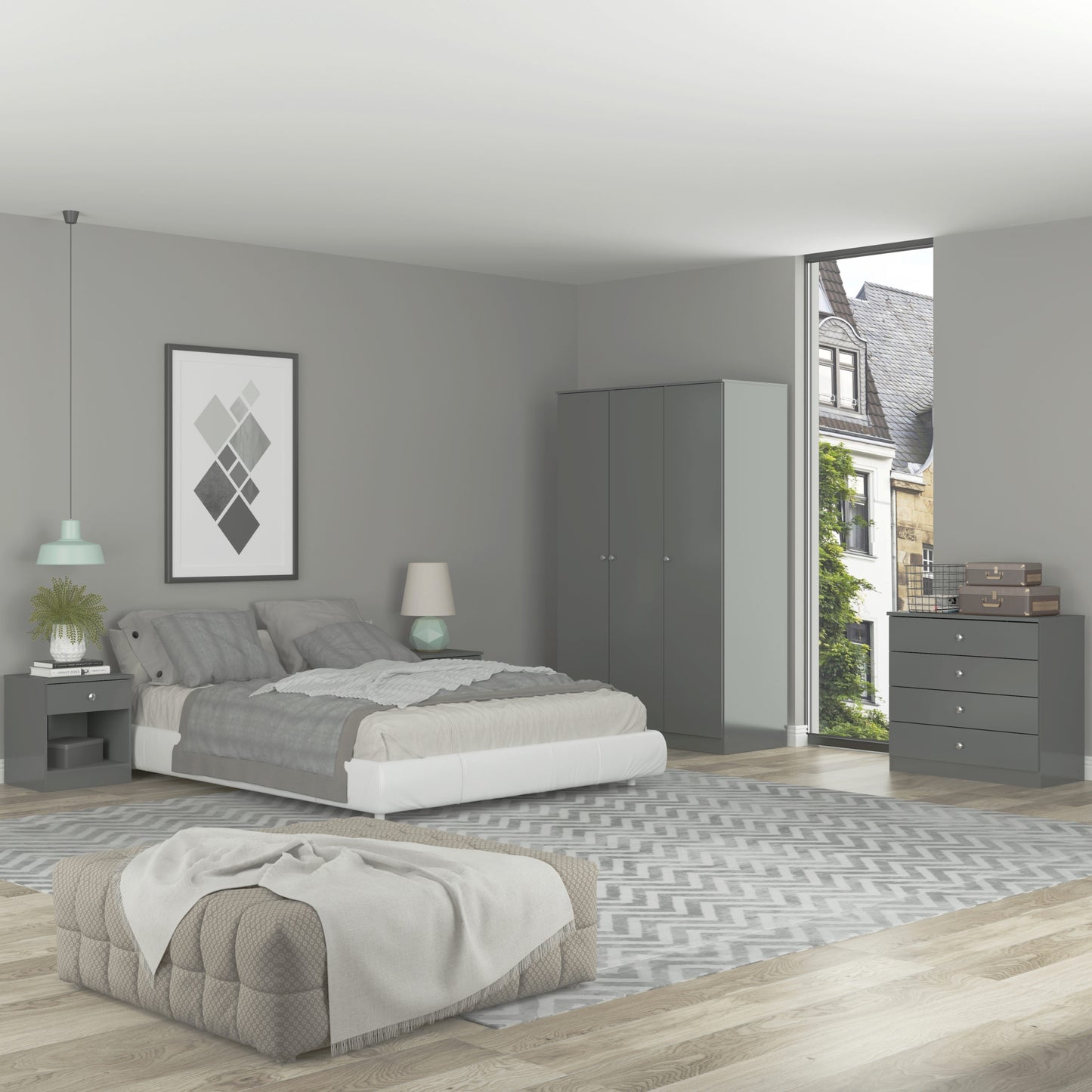 Denver 3 Door Wardrobe - Grey Gloss