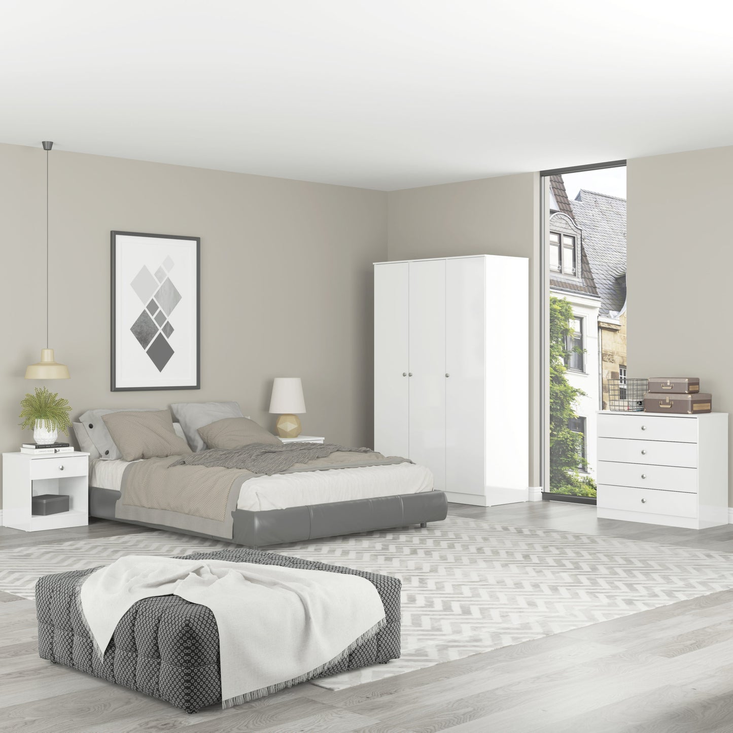 Denver 3 Door Wardrobe - Grey Gloss