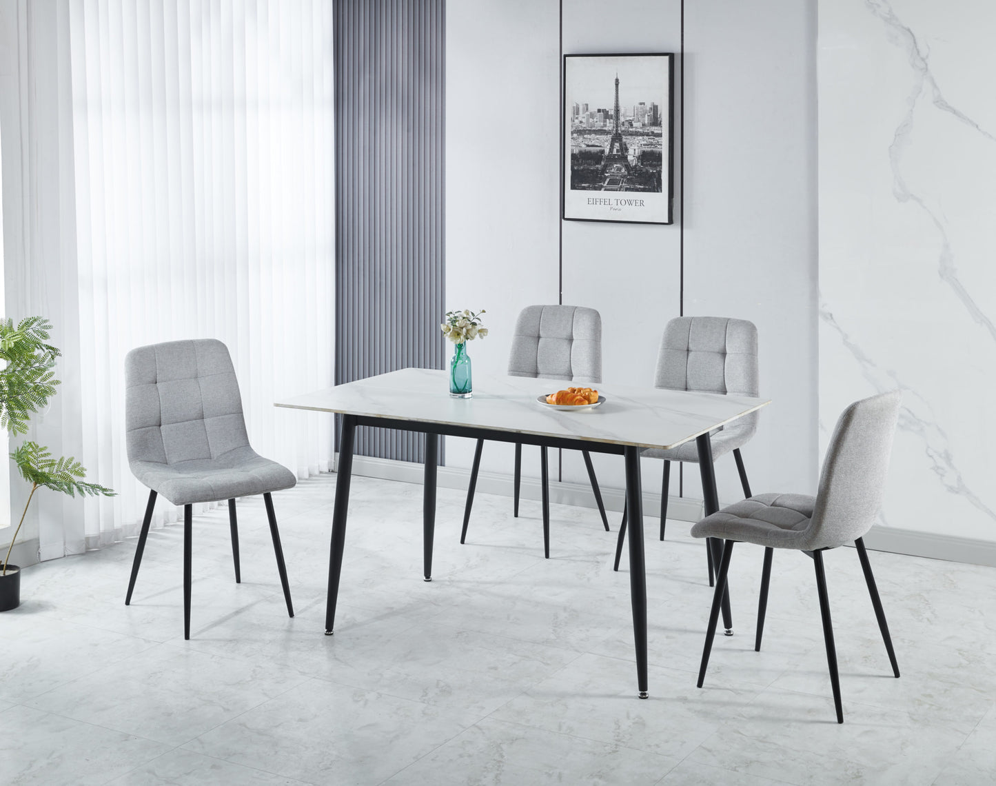 Fenton Dining Set (X4 Chairs) - White/Light Grey Fabric