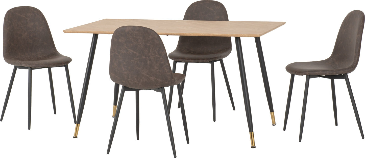 Hamilton & Athens Medium Dining Set (X4 Chairs) - Medium Oak Effect/Brown Pu