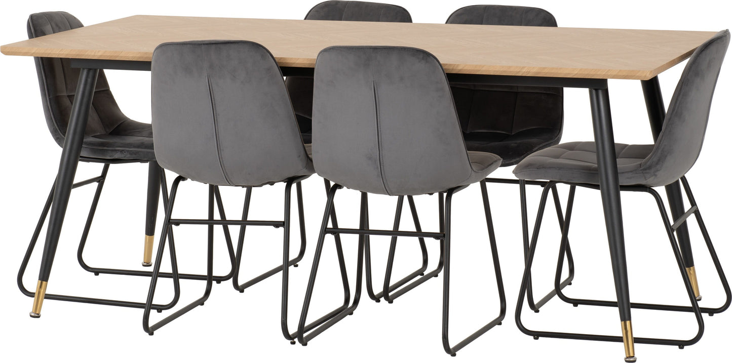 Hamilton & Lukas Large Dining Set (X6 Chairs) - Medium Oak Effect/Grey Velvet