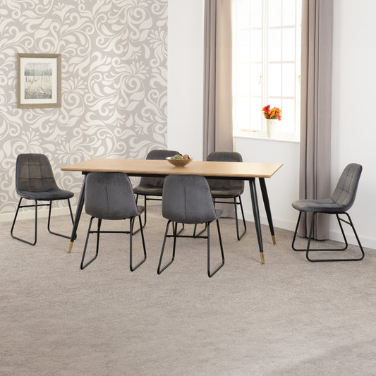 Hamilton & Lukas Large Dining Set (X6 Chairs) - Medium Oak Effect/Grey Velvet