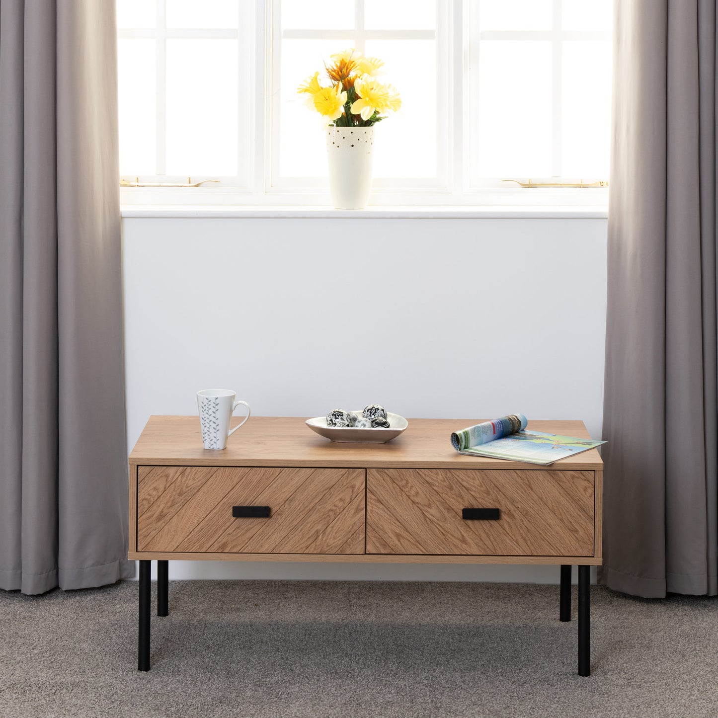 Leon 2 Drawer Coffee Table - Medium Oak Effect