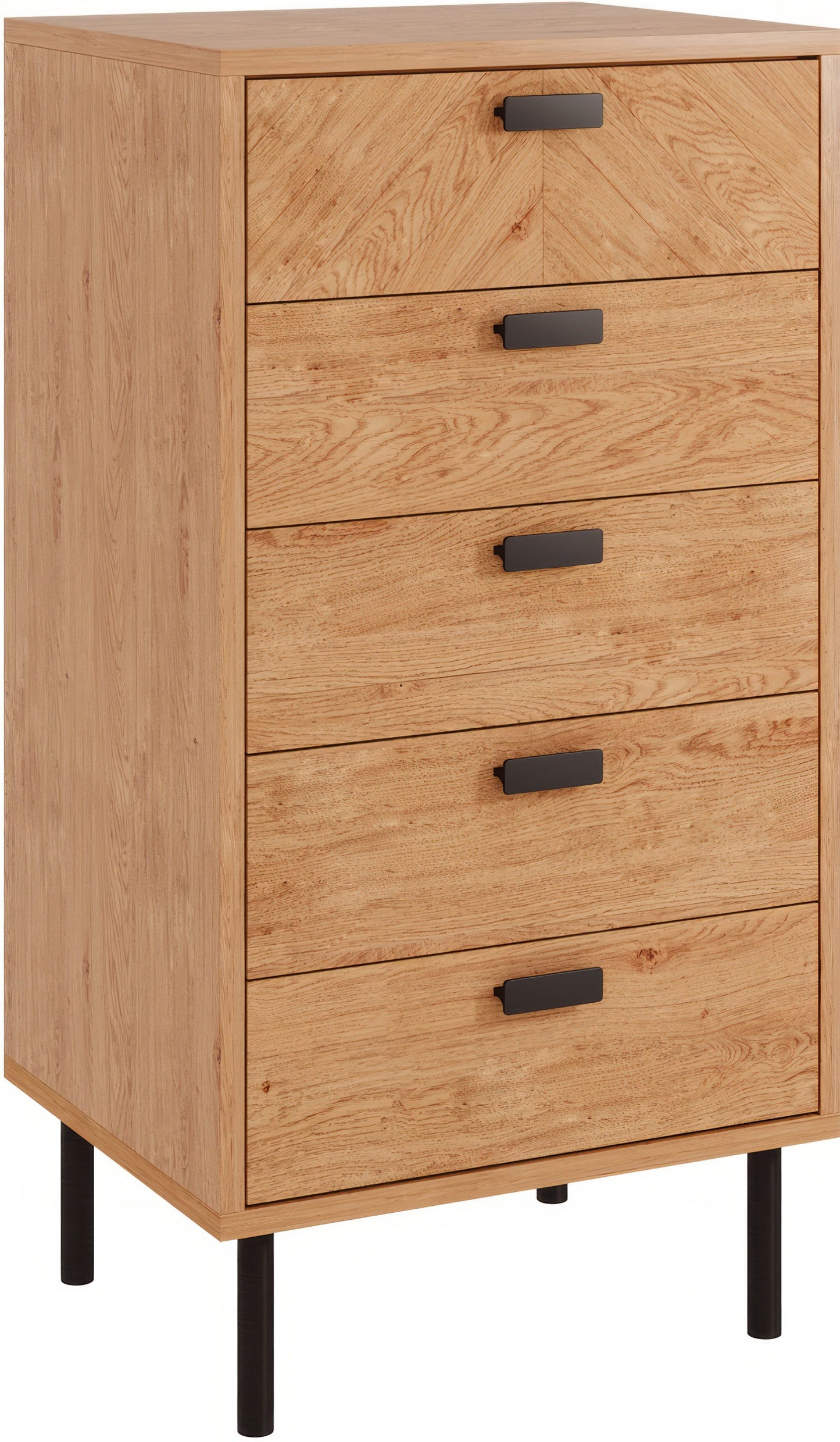 Leon 5 Drawer Narrow Chest - Medium Oak Effect