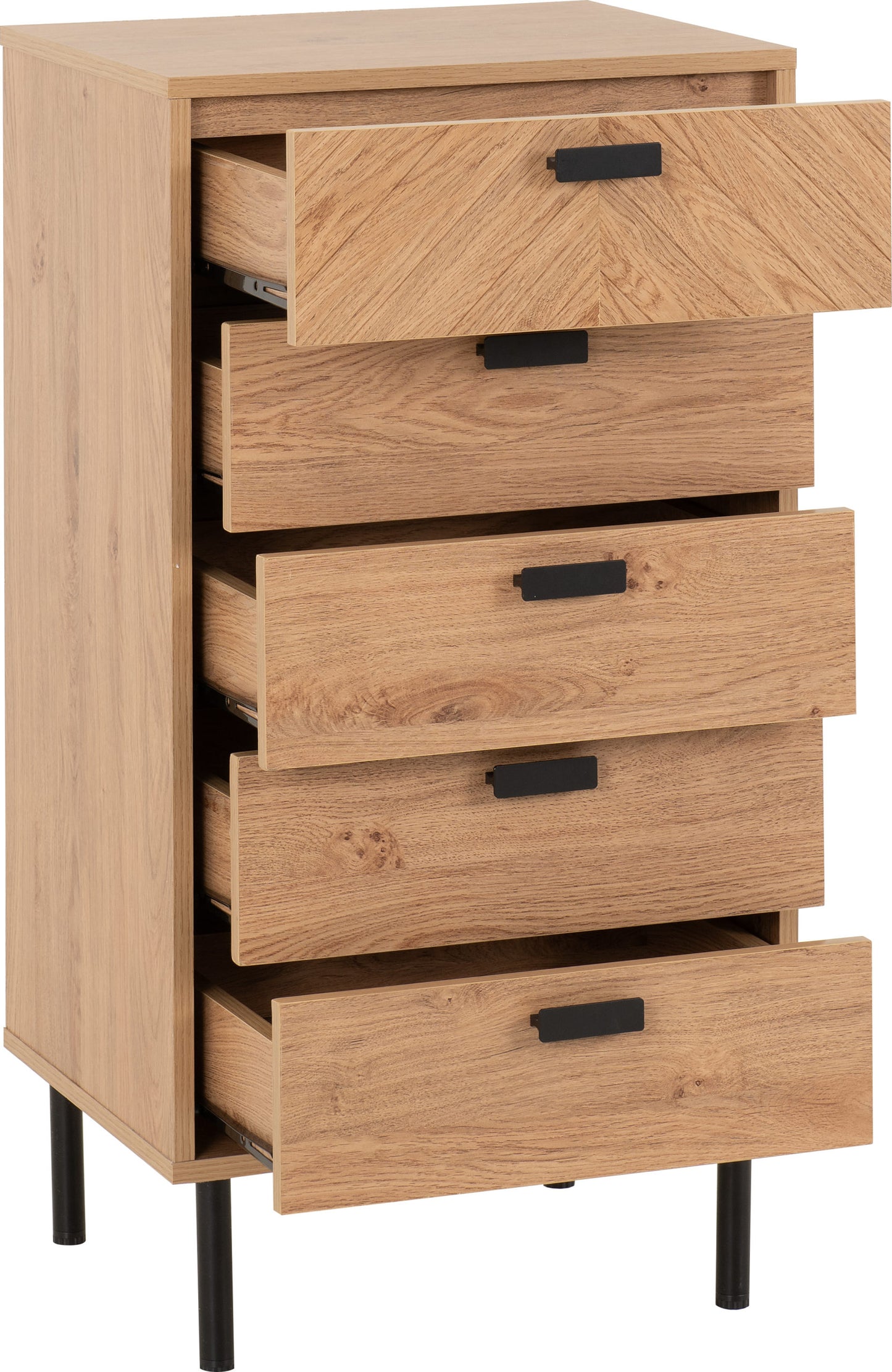 Leon 5 Drawer Narrow Chest - Medium Oak Effect