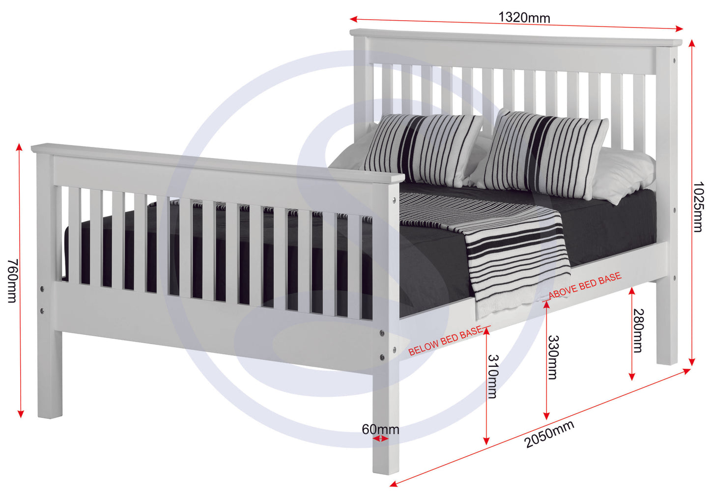 Monaco 4' High End Bed - White
