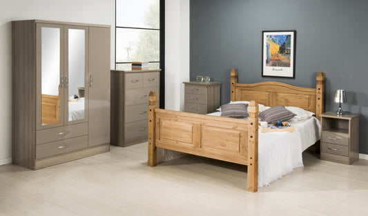 Nevada 3+2 Drawer Chest - Oyster Gloss/Light Oak Effect Veneer