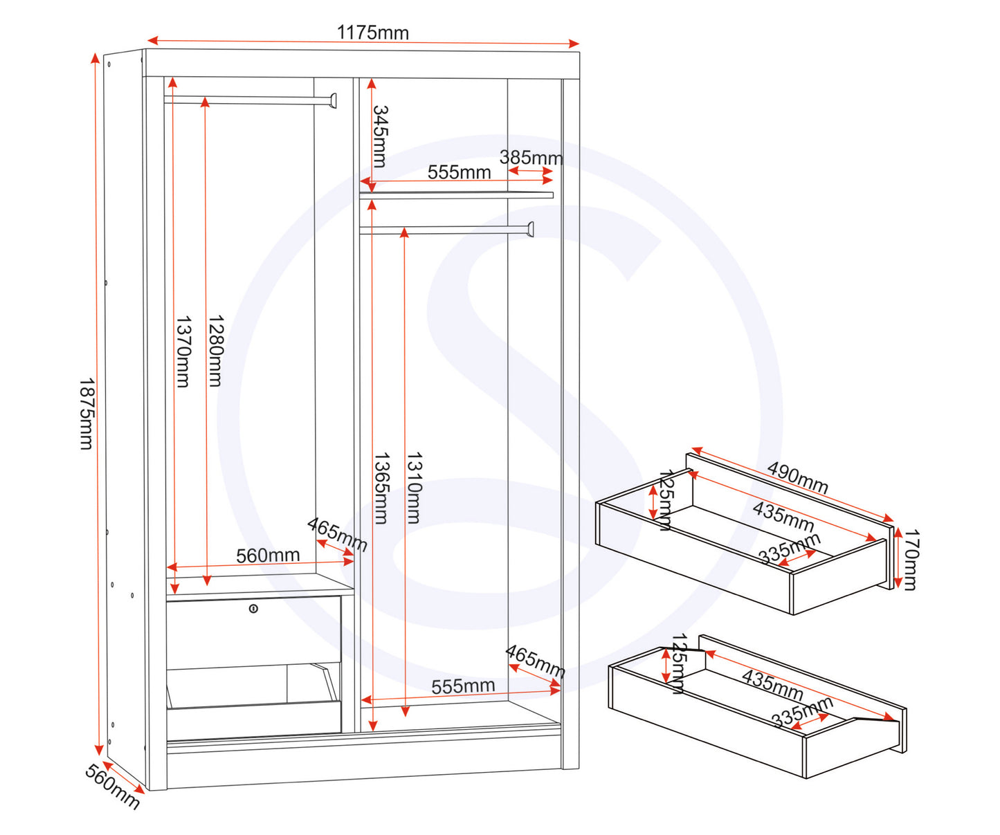Lisbon Slider Wardrobe - Black Wood Grain