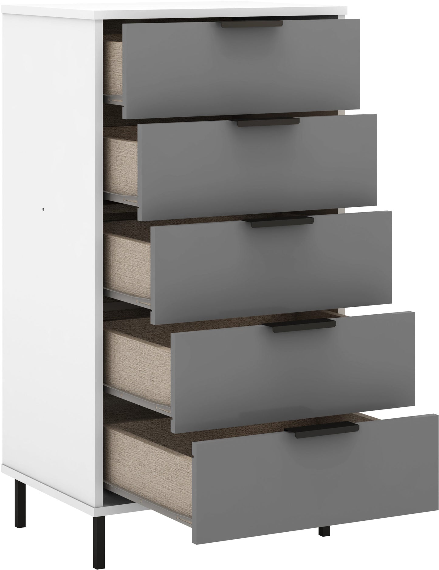 Madrid 5 Drawer Narrow Chest - Grey/White Gloss