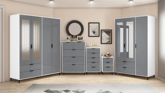 Madrid 4 Door 2 Drawer Wardrobe - Grey/White Gloss