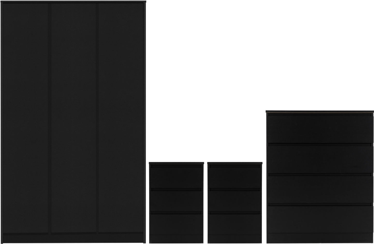 Malvern 3 Door Wardrobe Bedroom Set - Black