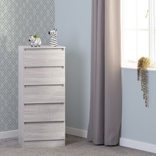 Malvern 5 Drawer Narrow Chest - Urban Snow