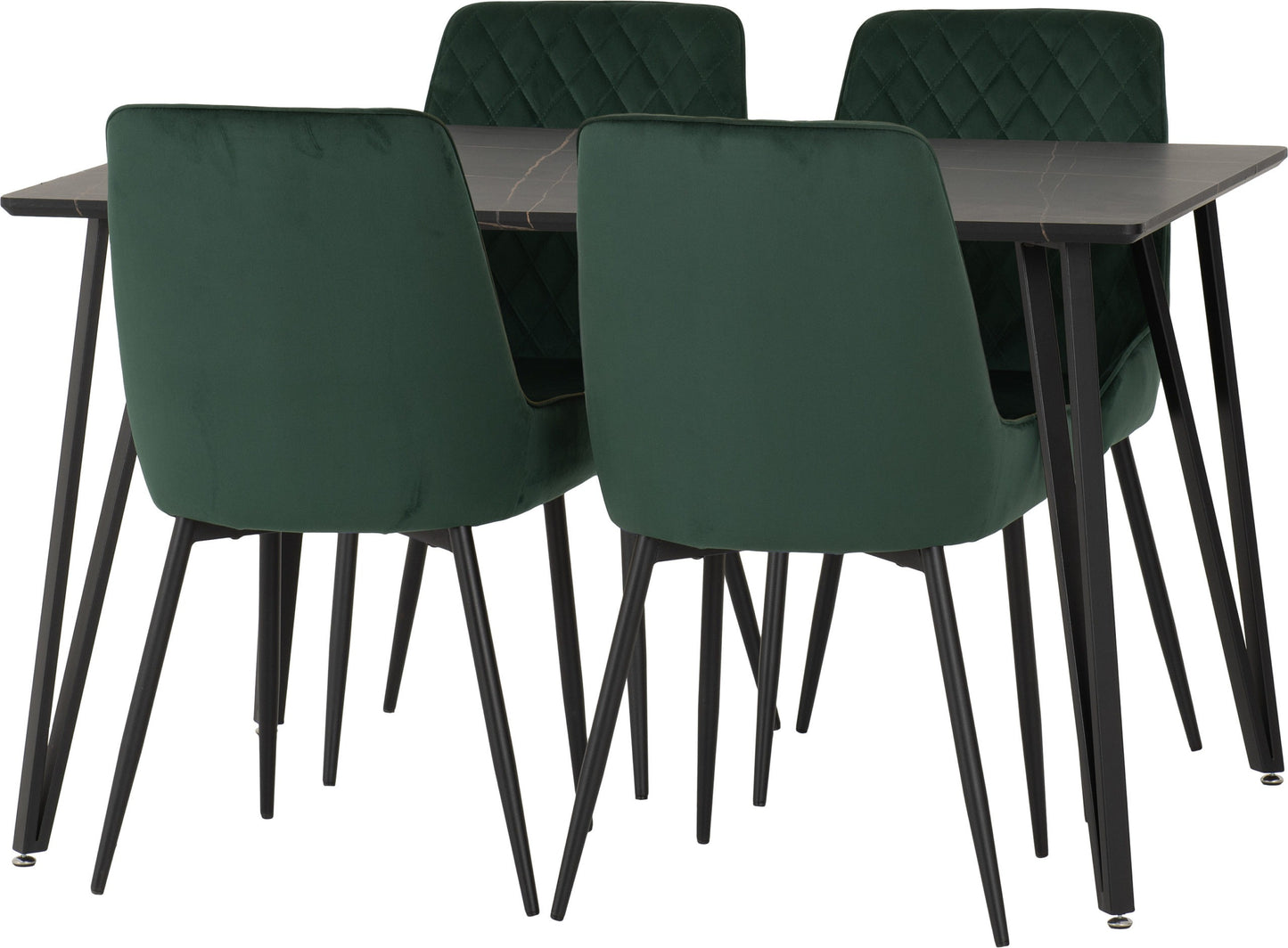 Marlow & Avery Dining Set (X4 Chairs) - Black Marble/Emerald Green Velvet