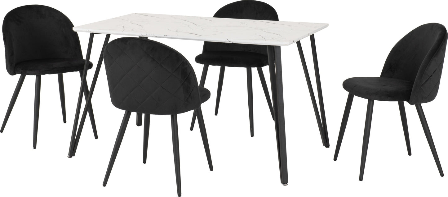 Marlow Dining Set (X4 Chairs) - White Marble/Black Velvet