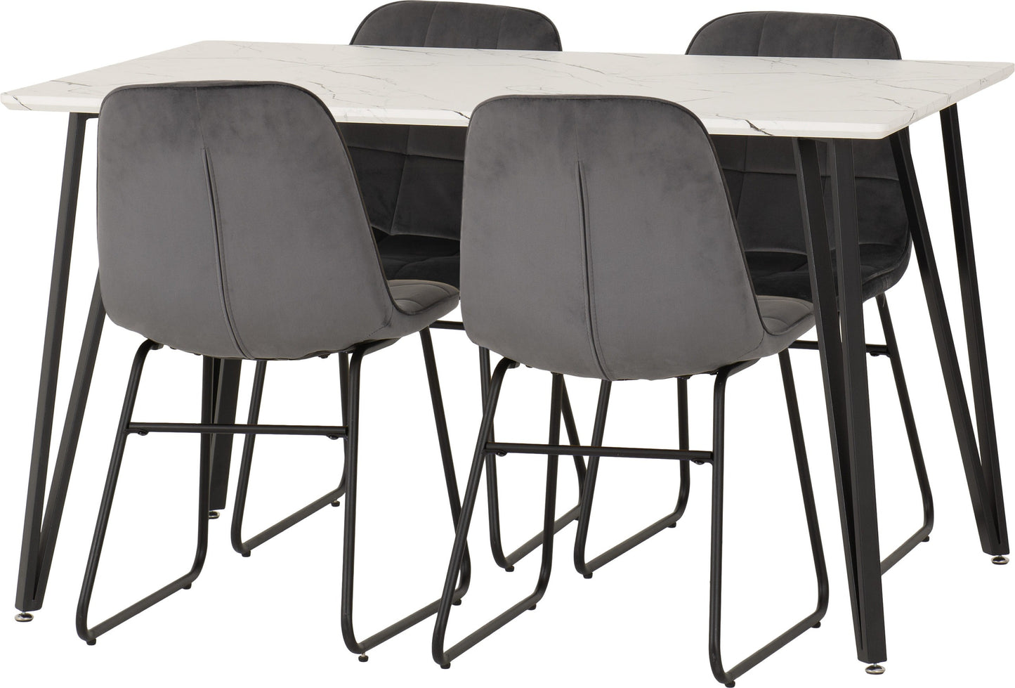 Marlow & Lukas Dining Set (X4 Chairs) - White Marble/Grey Velvet