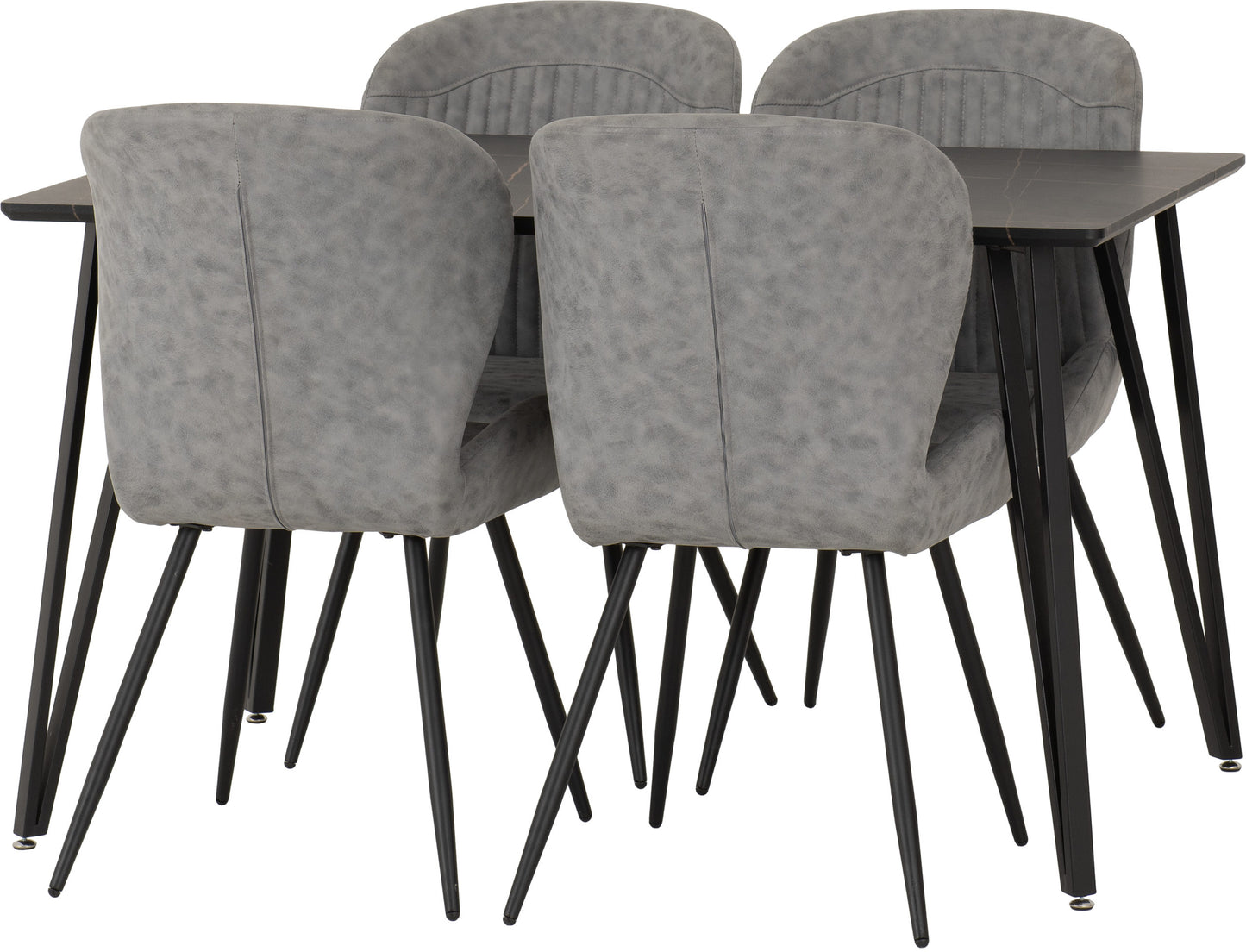 Marlow & Quebec Dining Set (X4 Chairs) - Black Marble/Grey Pu