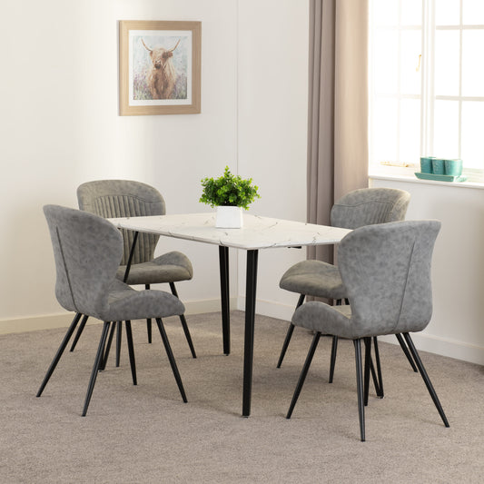 Marlow & Quebec Dining Set (X4 Chairs) - White Marble/Grey Pu