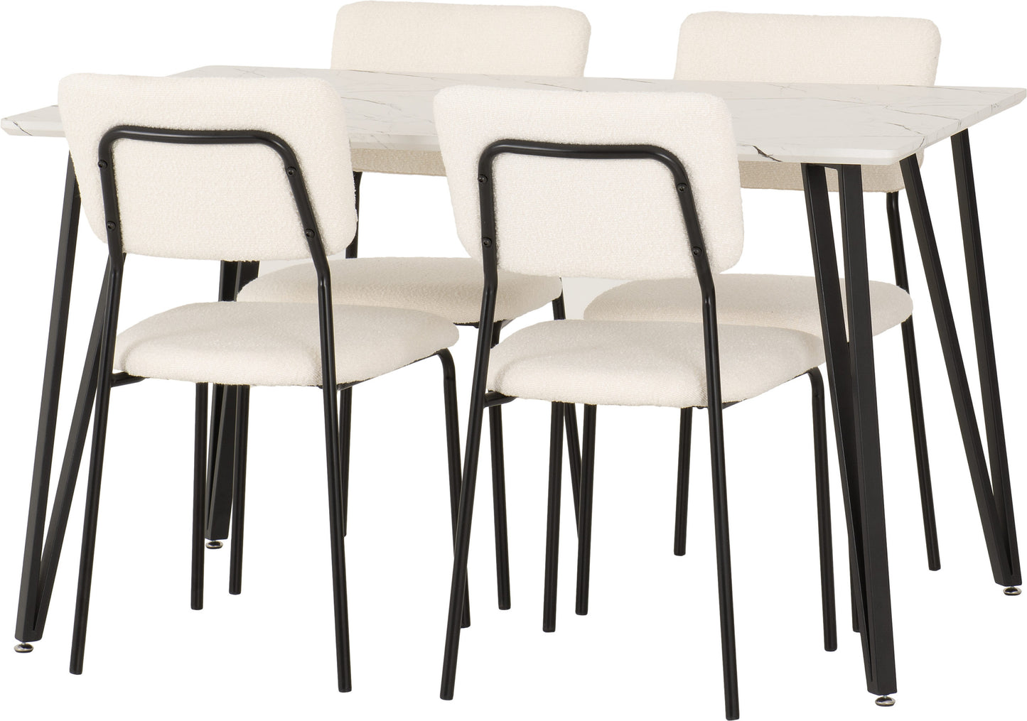 Marlow & Sheldon Dining Set (X4 Chairs) - White Marble/Ivory Boucle Fabric