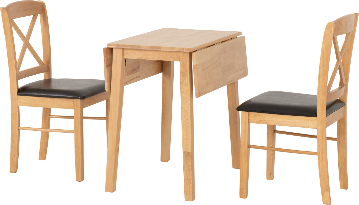 Mason Double Drop Leaf Dining Set (X2 Chairs) - Oak Varnish/Brown Pu