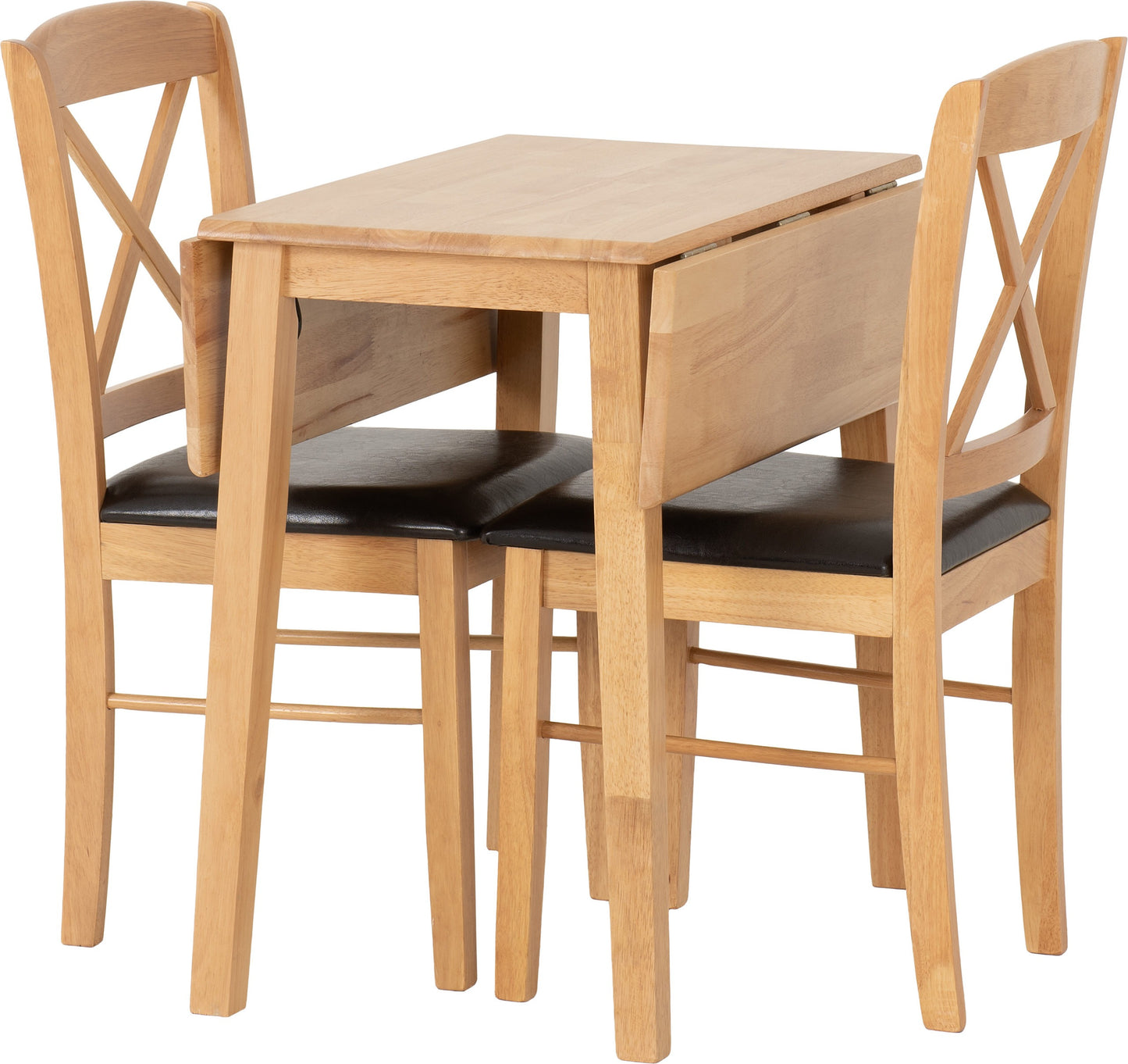 Mason Double Drop Leaf Dining Set (X2 Chairs) - Oak Varnish/Brown Pu