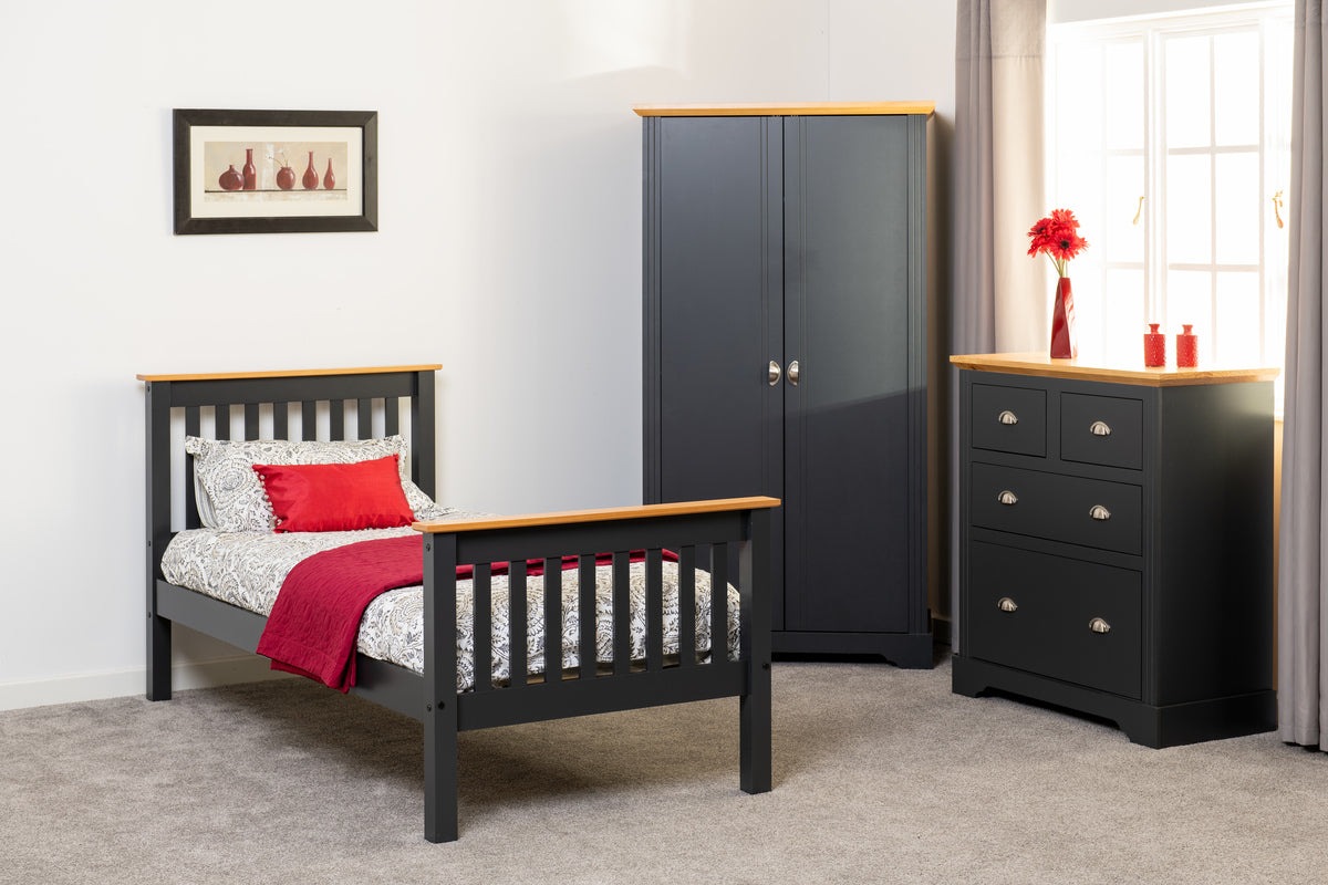 Monaco 3' High End Bed - Dark Grey/Oak Effect