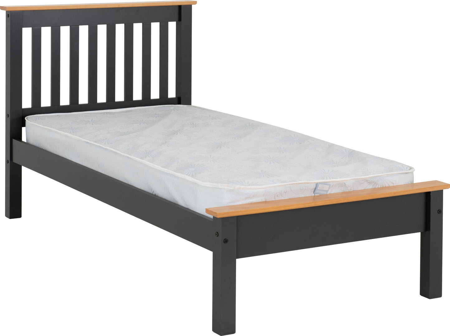 Monaco 3' Low End Bed - Dark Grey/Oak Effect
