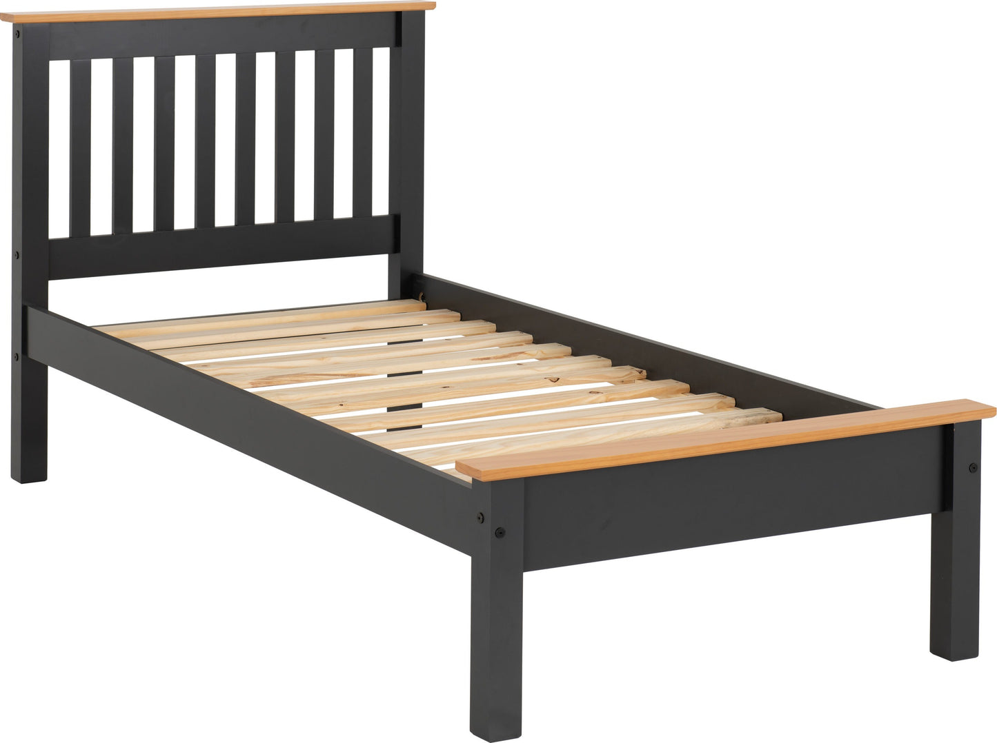 Monaco 3' Low End Bed - Dark Grey/Oak Effect