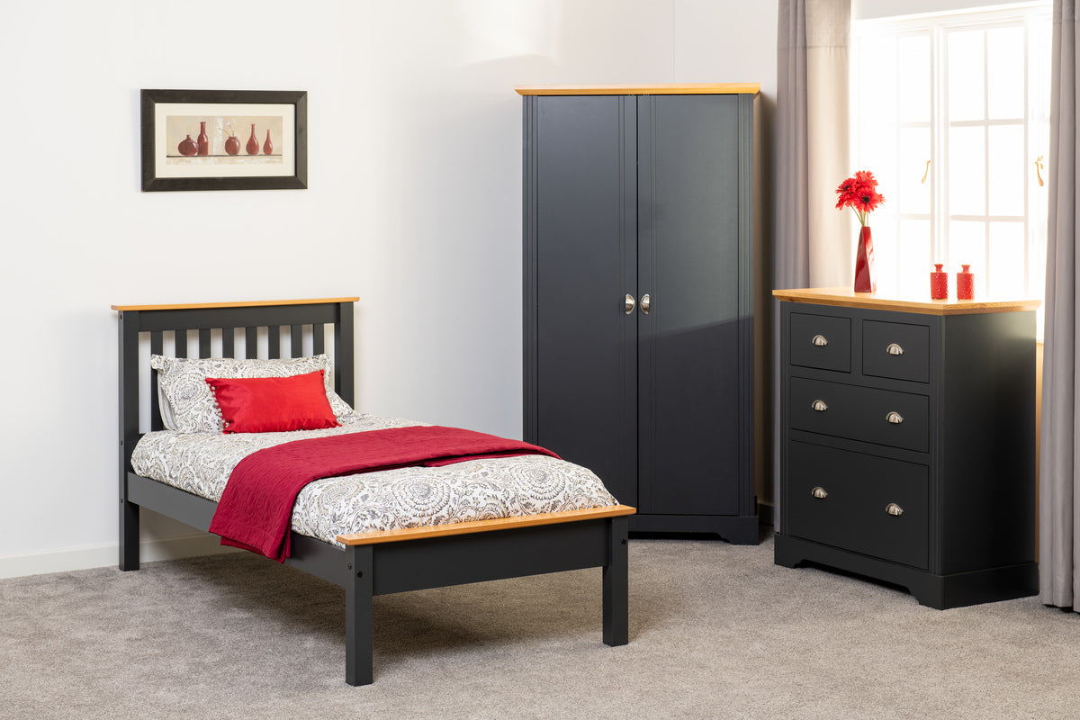 Monaco 3' Low End Bed - Dark Grey/Oak Effect