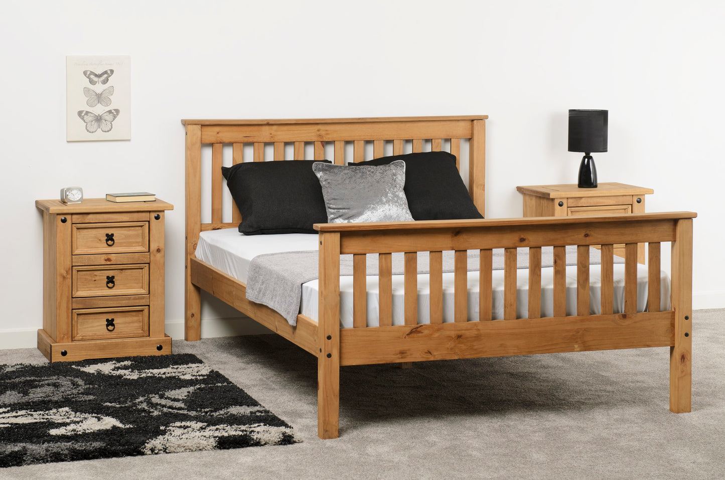 Monaco 4'6" High End Bed - Distressed Waxed Pine