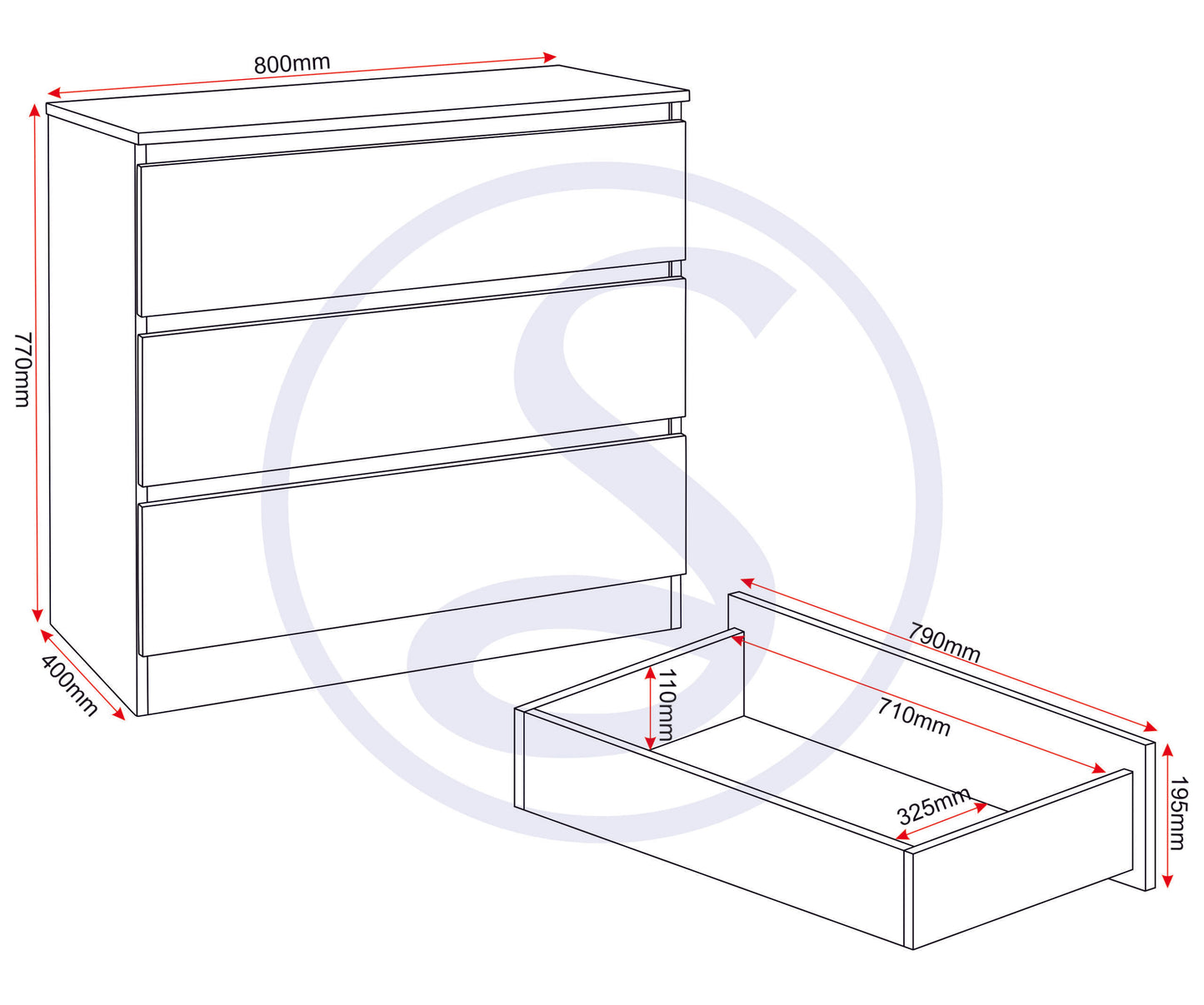 Malvern 3 Drawer Chest - White