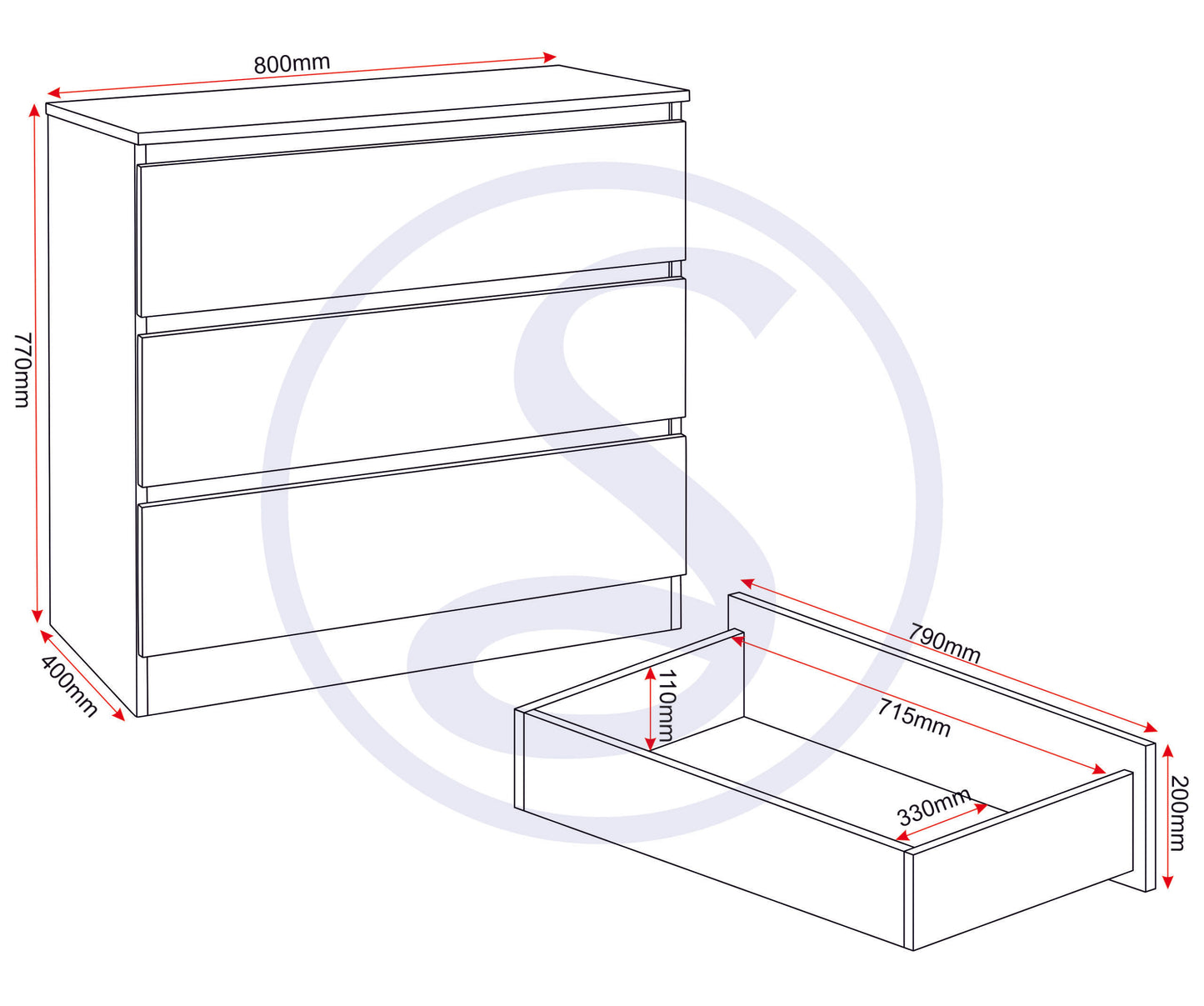 Malvern 3 Drawer Chest - Urban Snow
