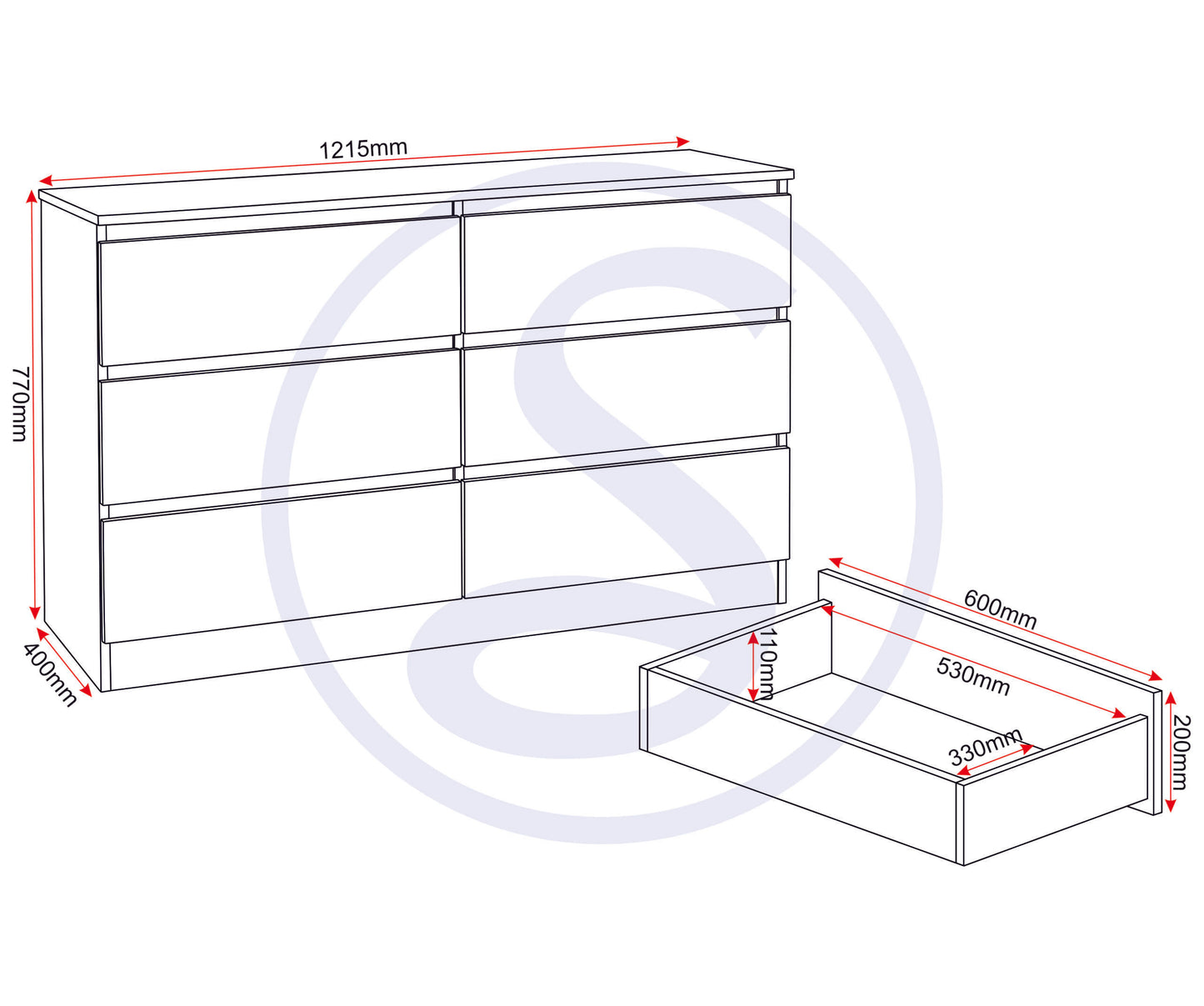 Malvern 6 Drawer Chest - Urban Snow