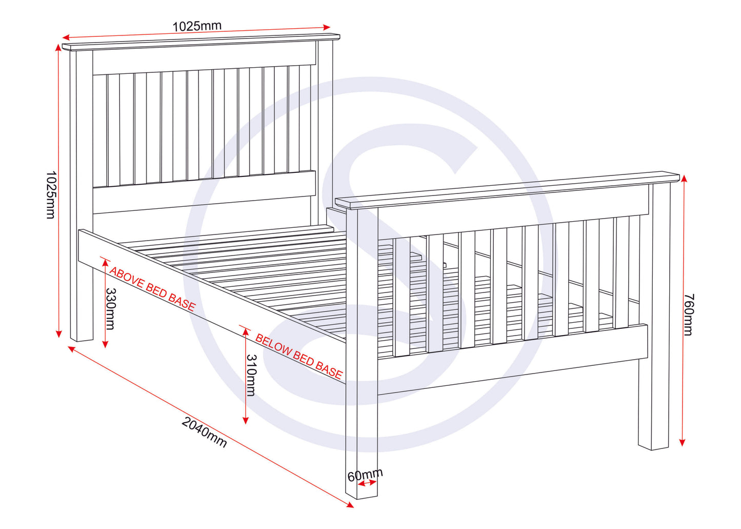 Monaco 3' High End Bed - Distressed Waxed Pine
