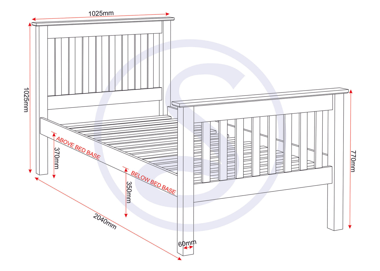 Monaco 3' High End Bed - Grey