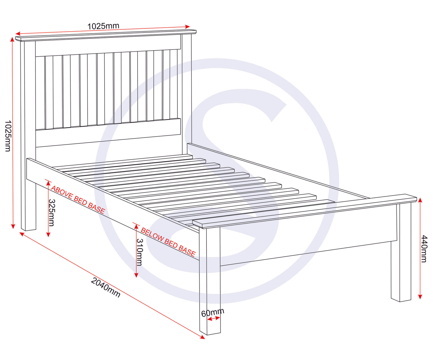 Monaco 3' Low End Bed - Dark Grey/Oak Effect