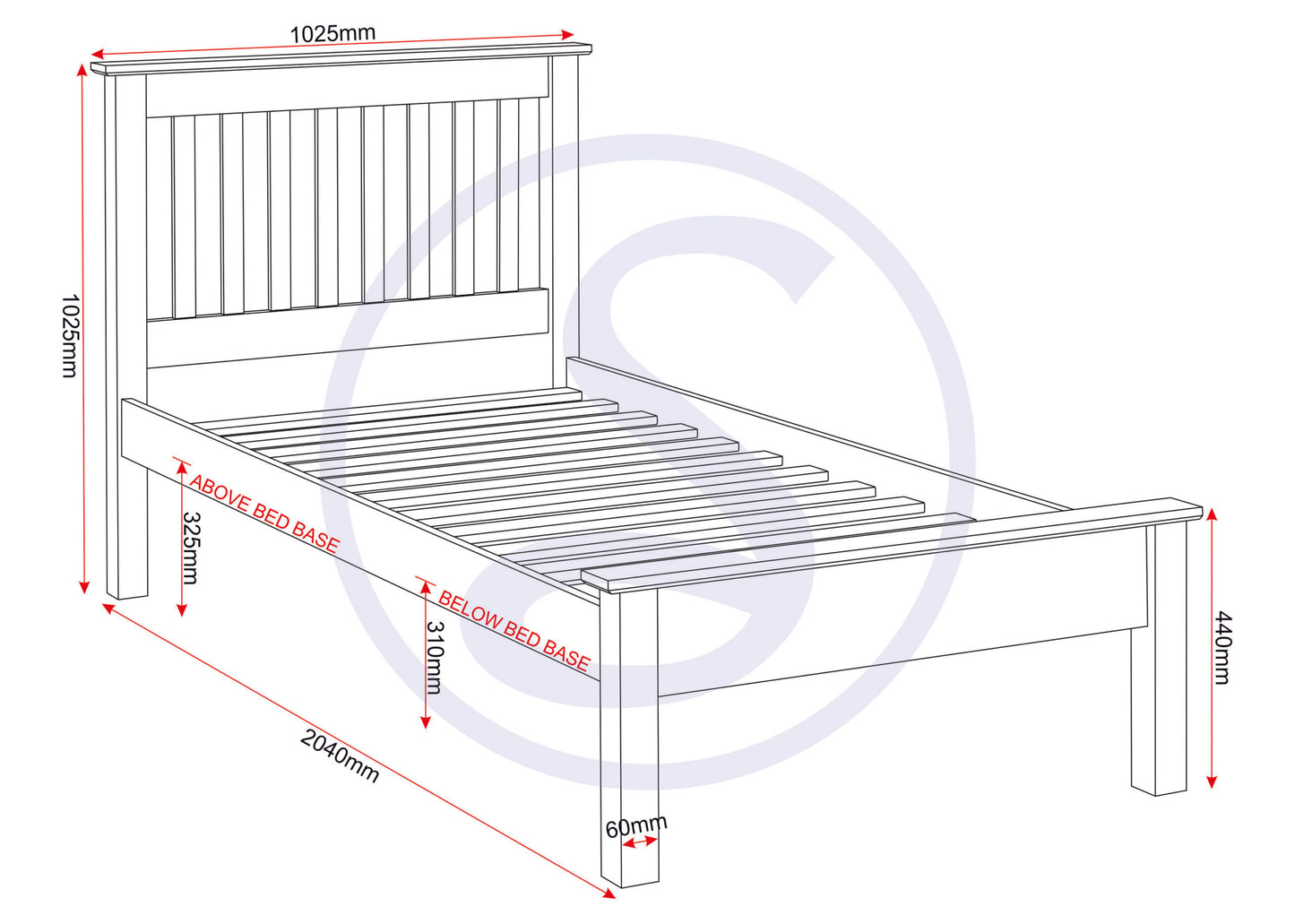 Monaco 3' Low End Bed - White