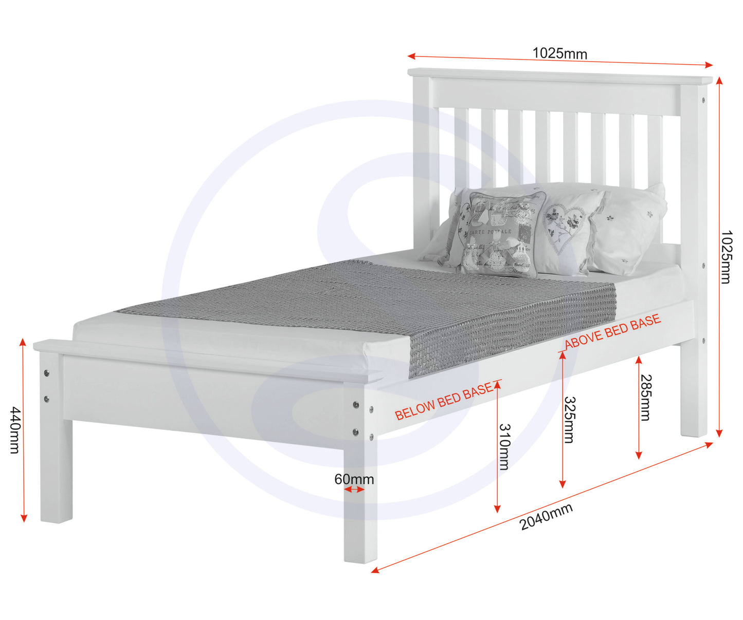 Monaco 3' Low End Bed - White