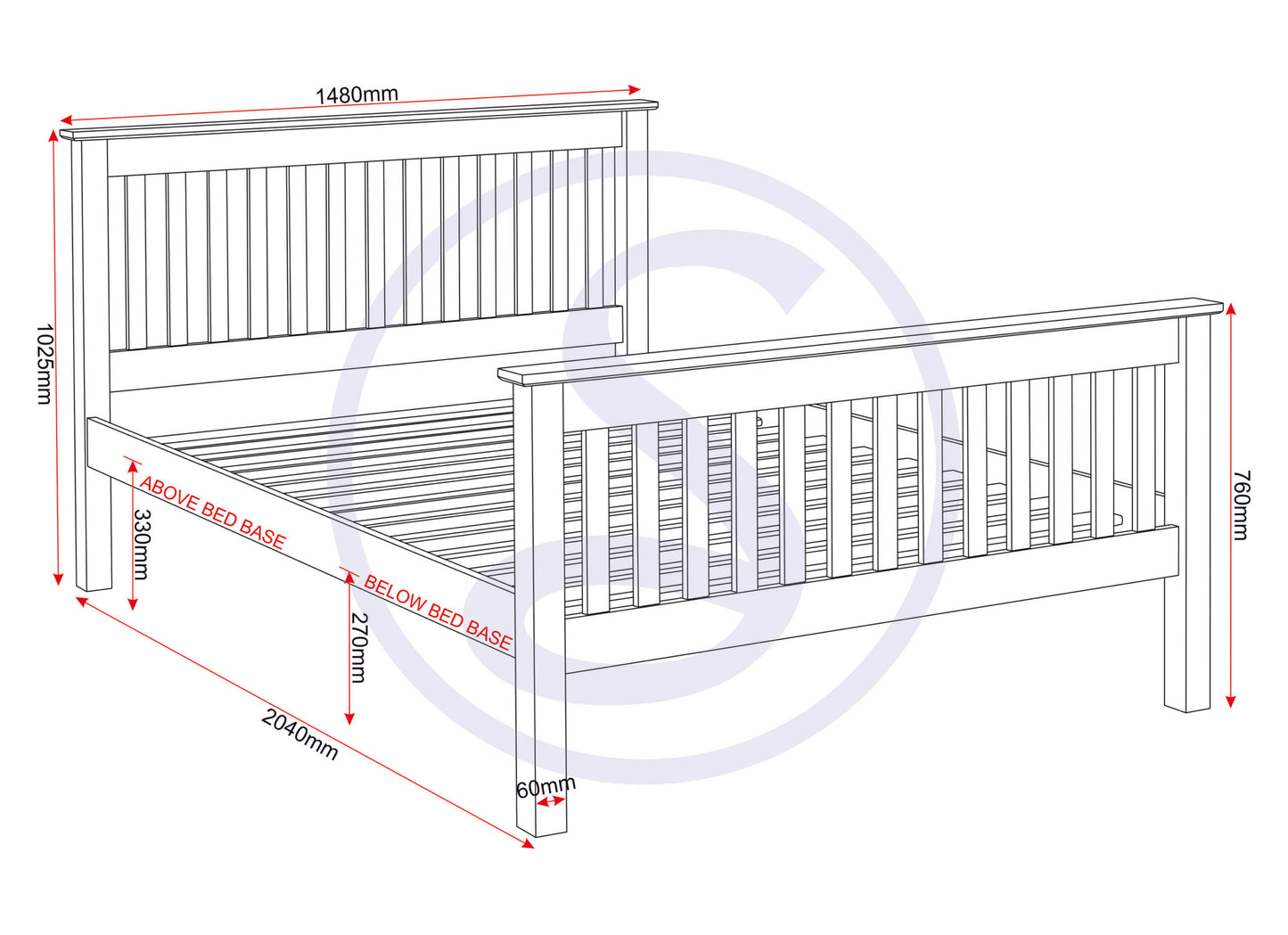 Monaco 4'6" High End Bed - White