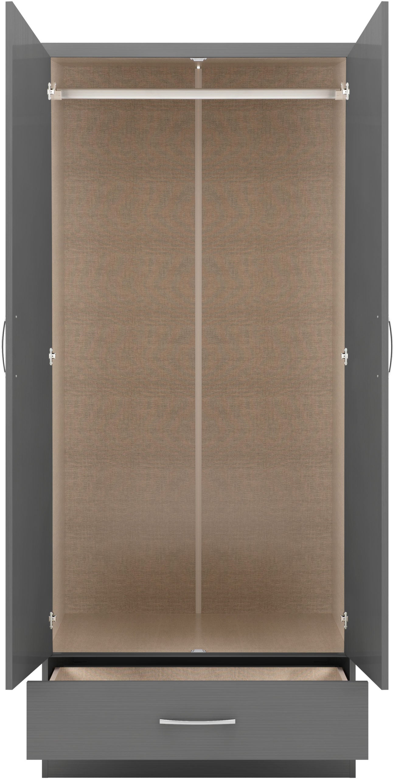 Nevada 2 Door 1 Drawer Wardrobe - 3D Effect Grey