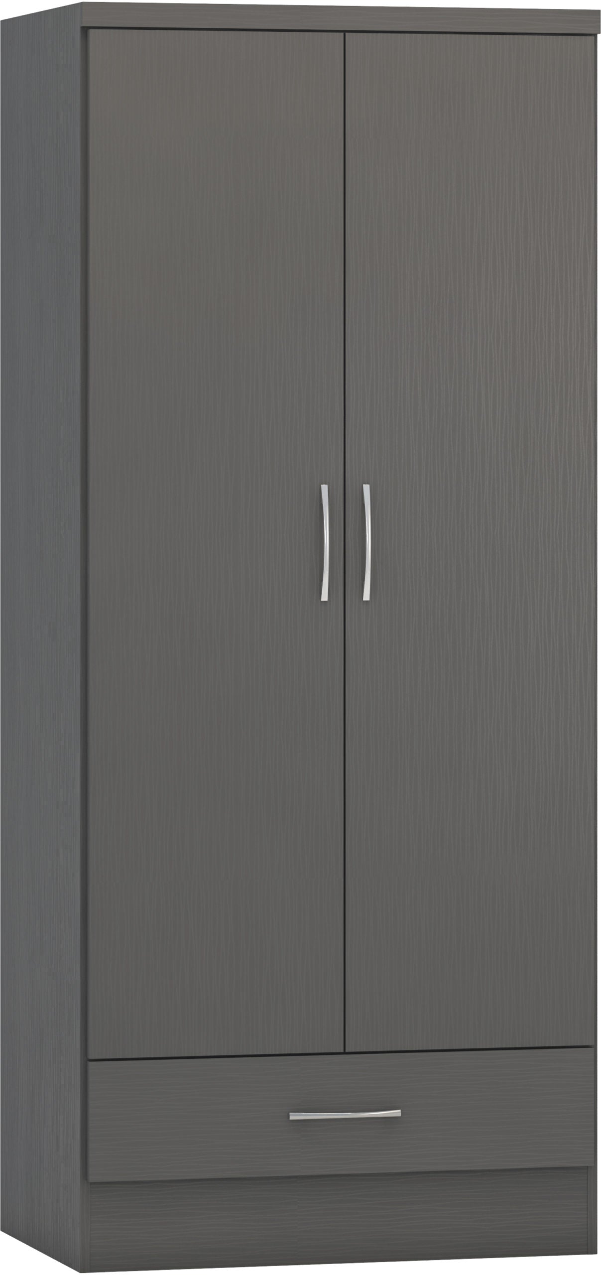 Nevada 2 Door 1 Drawer Wardrobe - 3D Effect Grey