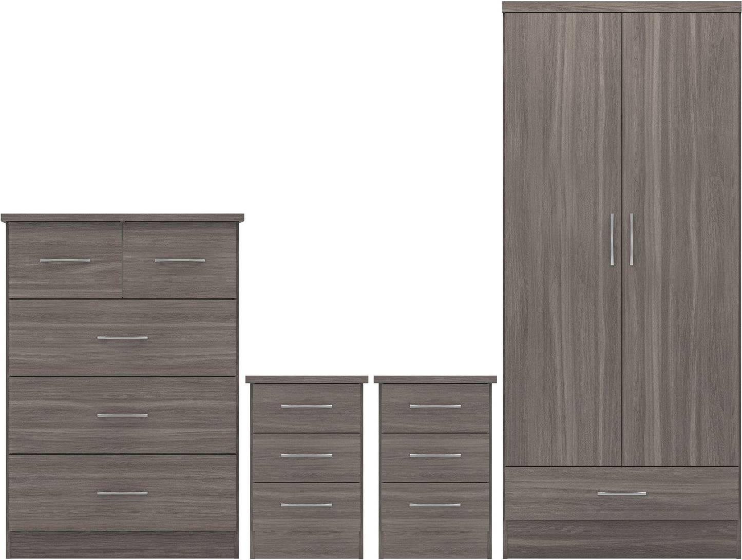 Nevada 2 Door 1 Drawer Wardrobe Bedroom Set - Black Wood Grain
