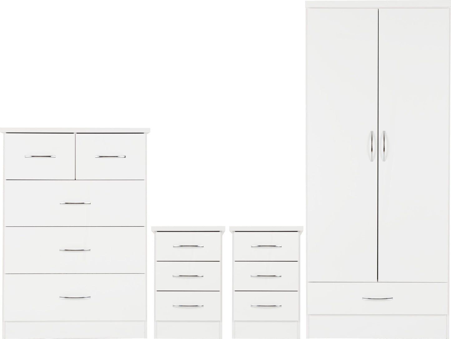 Nevada 2 Door 1 Drawer Wardrobe Bedroom Set - White Gloss