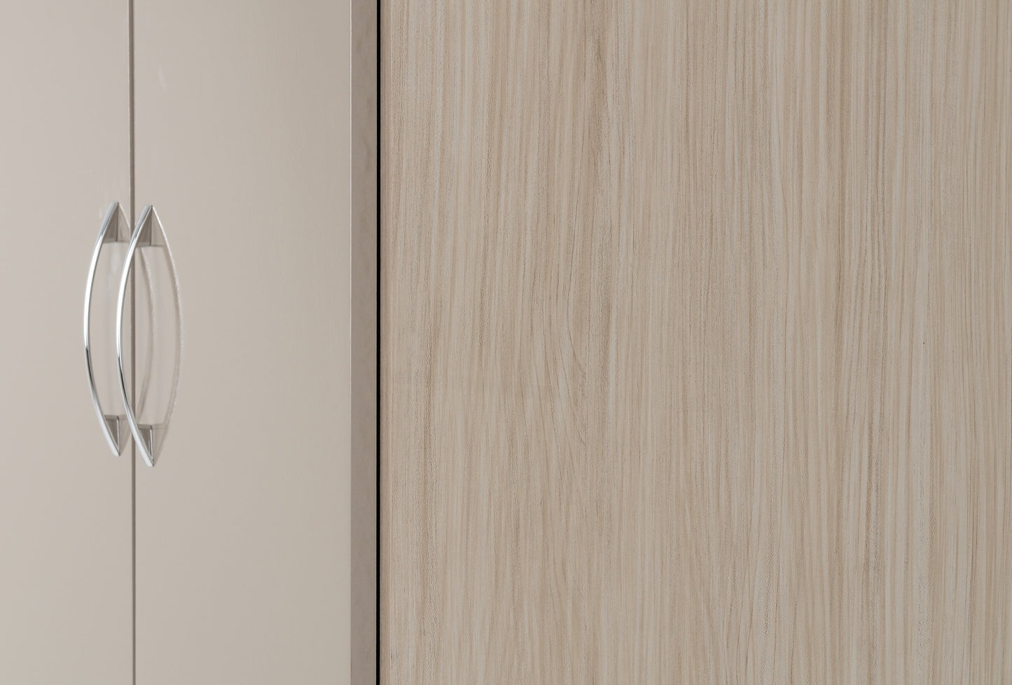 Nevada 2 Door 1 Drawer Wardrobe - Oyster Gloss/Light Oak Effect Veneer