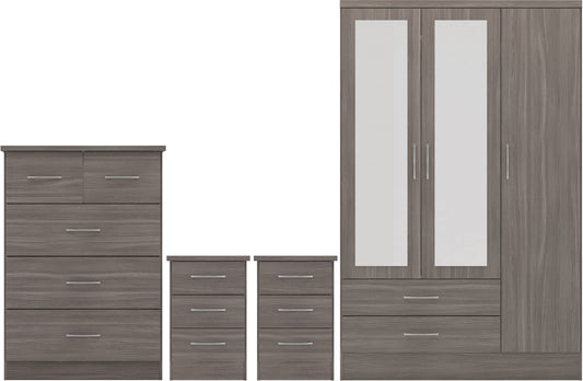 Nevada 3 Door 2 Drawer Wardrobe Bedroom Set - Black Wood Grain