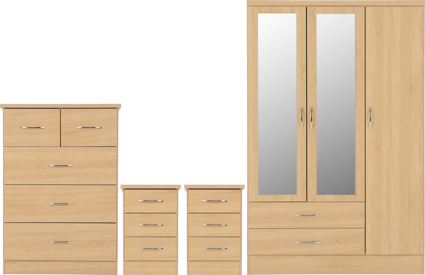 NEVADA 3 DOOR 2 DRAWER WARDROBE BEDROOM SET - SONOMA OAK EFFECT